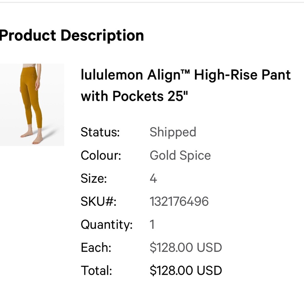 Lululemon align high rise pant with pockets 25" rare color gold spice